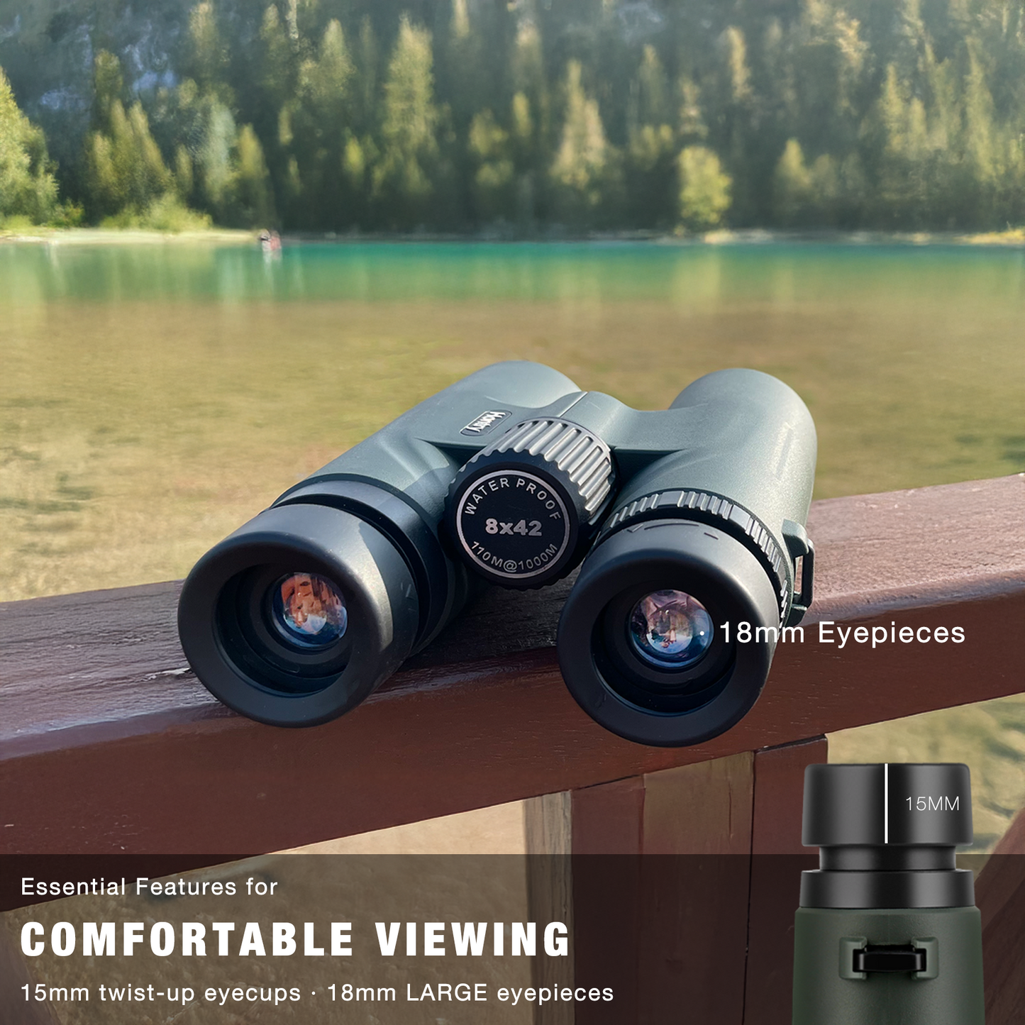 Hontry 8x42 Roof Binoculars, IPX6 Nitrogen-Filled Waterproof Binoculars for Hunting, Bird Watching, Cruise Ship, Travel and Safari
